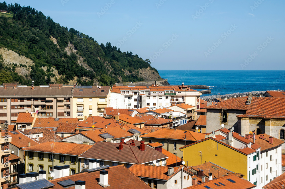 Rural town near the sea in the spanish basque country on a suuny day