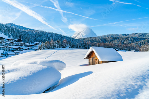 Winter landscape with with snow covered Alps in Seefeld in the Austrian state of Tyrol. Winter in Austria photo