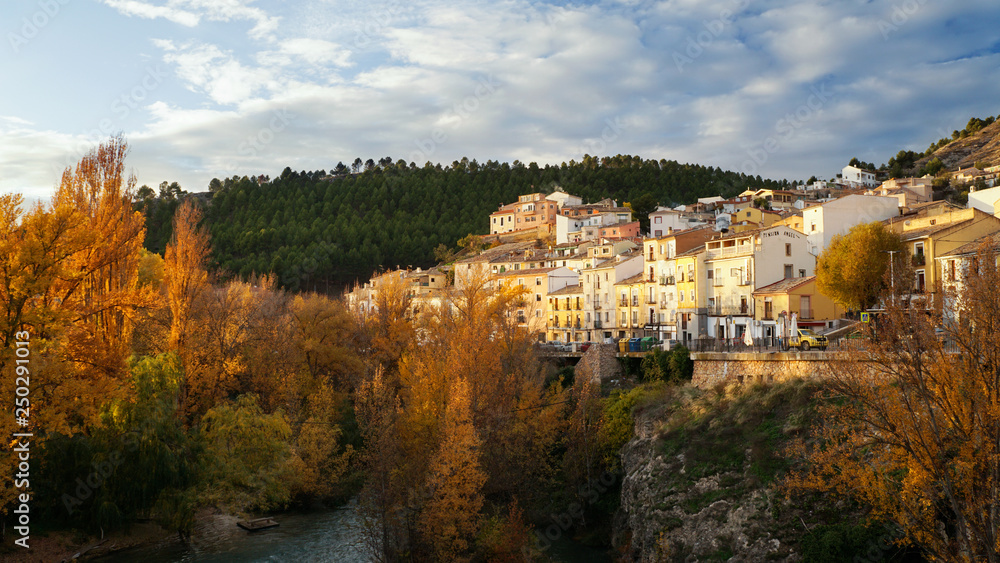 city scape of the historic city of Cuenca, bridge, river, Spain 