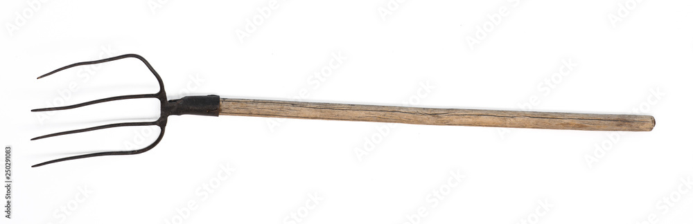 old  pitchfork on white isolated background