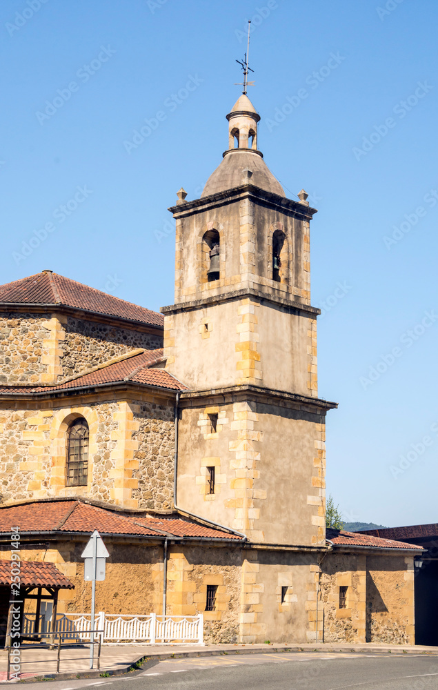 Romanesque church on the road in spanish basque country on a sunny day