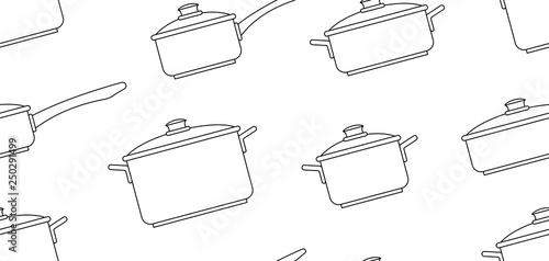 Seamless pattern with pots and pans. isolated on white background