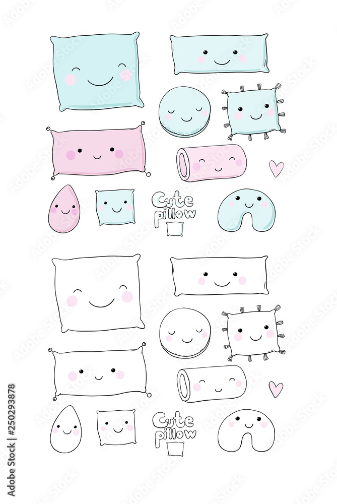 Set with cute cartoon pillows. bed linen - Vector Set with cute cartoon pillows. bed linen - Vector