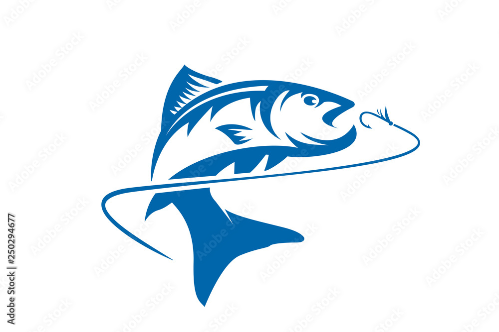Fishing vector design logo template. - fish logo Vector - Vector Stock