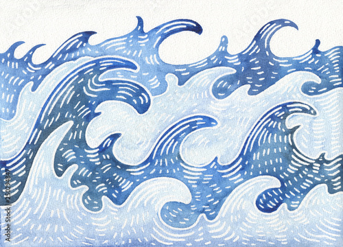 Wallpaper Mural Hand drawn Sea wave. Abstract Watercolor sketch Torontodigital.ca
