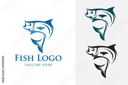 Fishing vector design logo template. - fish logo Vector - Vector