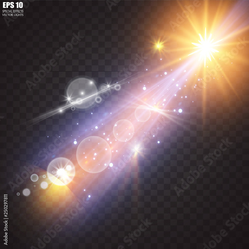 Vector transparent sunlight special lens flare light effect. Sparkling magic dust particles