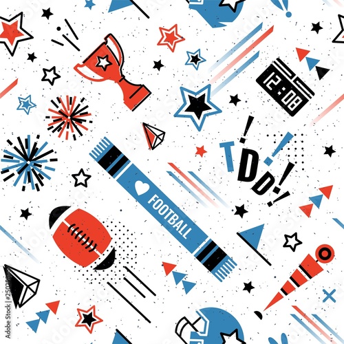 American football abstract background in 80s memphis style. Seamless memphis pattern for posers and banners. Vector illustration