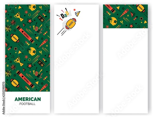 American football abstract banners in 80s memphis style. Seamless memphis pattern for posers and banners. Vector illustration