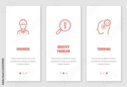 Engineering design process onboarding screens design.