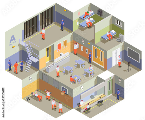 Prison Jail Isometric Composition 