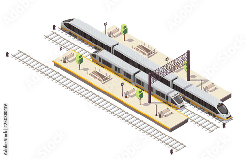  Train Railway Isometric Composition 