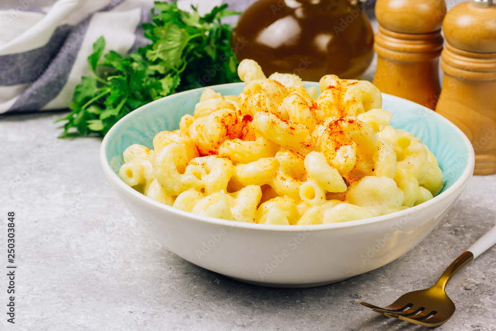 Mac and cheese, american style macaroni pasta with cheesy sauce Mac and cheese, american style macaroni pasta with cheesy sauce