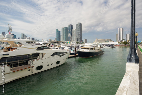 Photo of luxury yachts by the Venetian Causeway Miami boat show