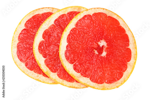 healthy food. sliced grapefruit isolated on white background. top view