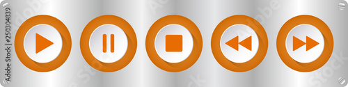 orange, white music control buttons with screws