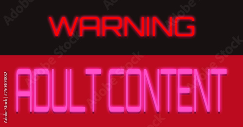 The text Warning Adult Content. Pink, red, black. Rectangle shapes, sharp font.