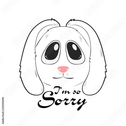 Sorry card with adorable cute bunny. cartoon character of rabbit with apologize. Isolated vector