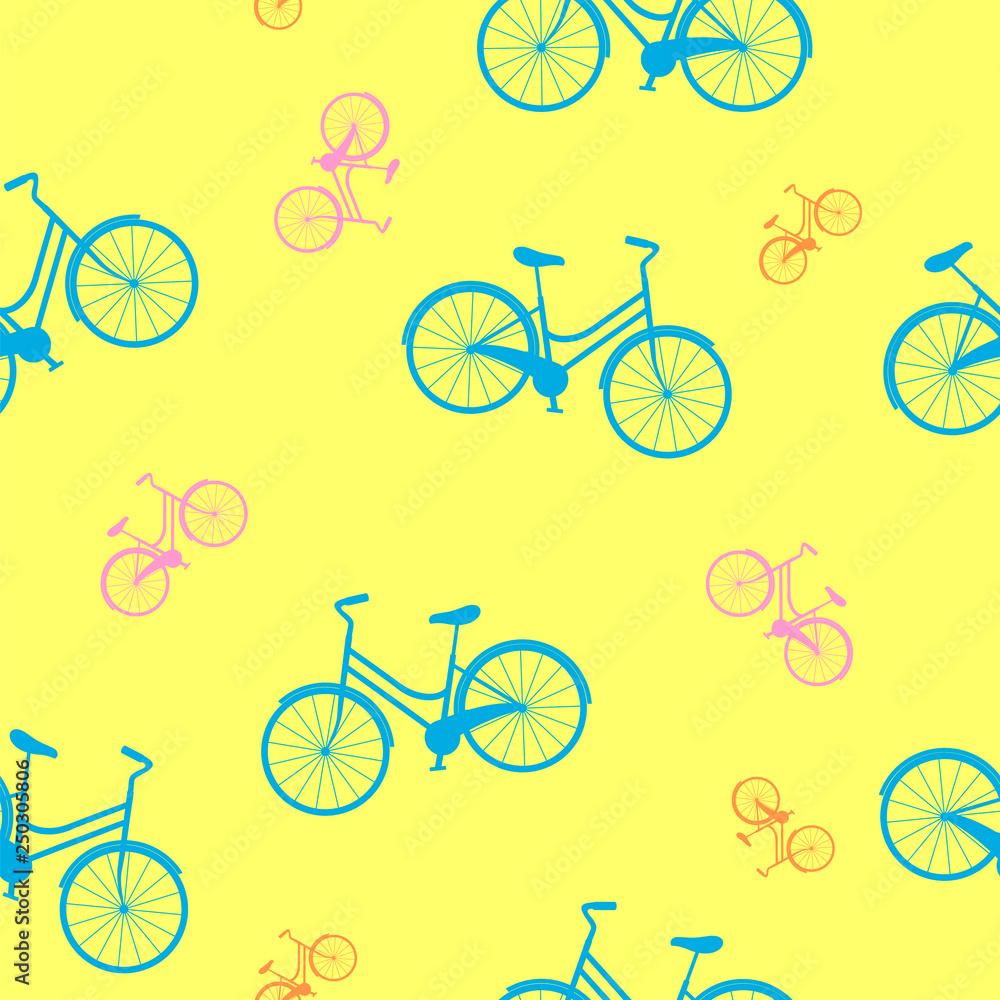 Obraz premium Bicycle seamless pattern on the yellow background