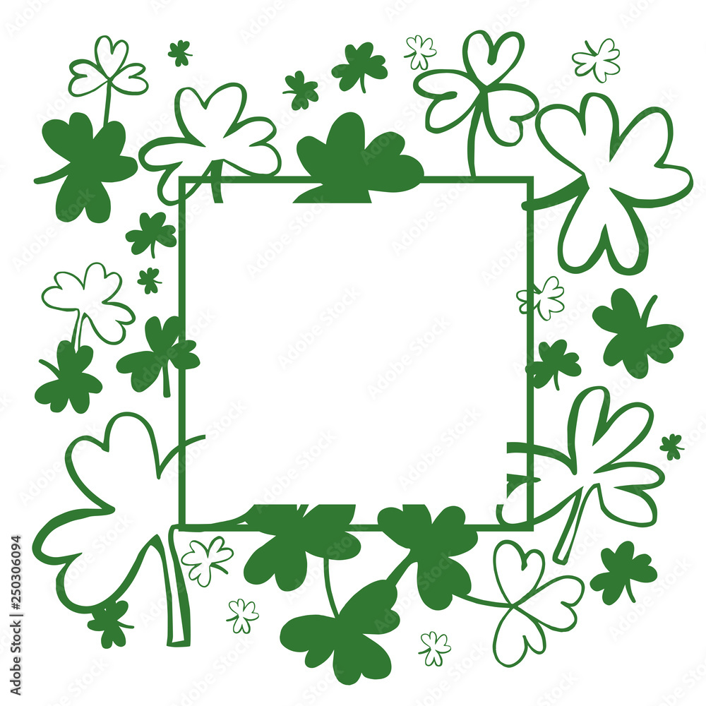 Saint Patrick's Day Vector frame  with Green Clover. Sketch  illustration.