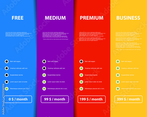Four variant offer product and service on color web rectangles Vector graphic