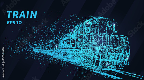 Train of particles on a dark background. Train from circles and points.