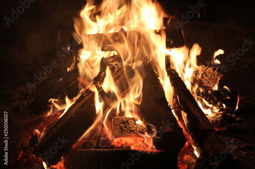 fire flames heat bonfire burning log 
