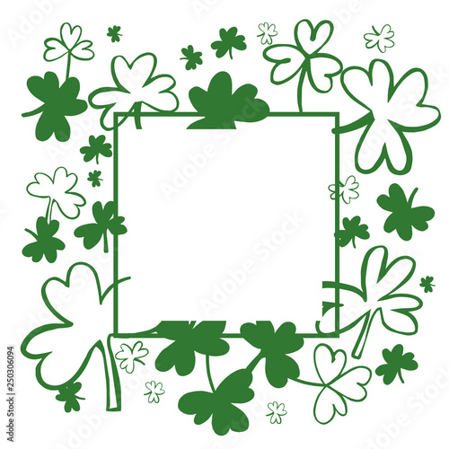 Saint Patrick s Day Vector frame  with Green Clover. Sketch  illustration.