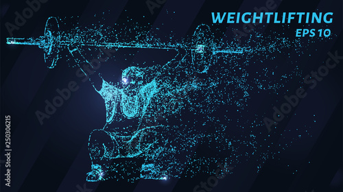 Weightlifter of particles on a dark background. Weightlifter of circles and points.