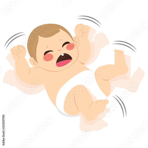 Illustration of cute little newborn baby crying sad having a tantrum