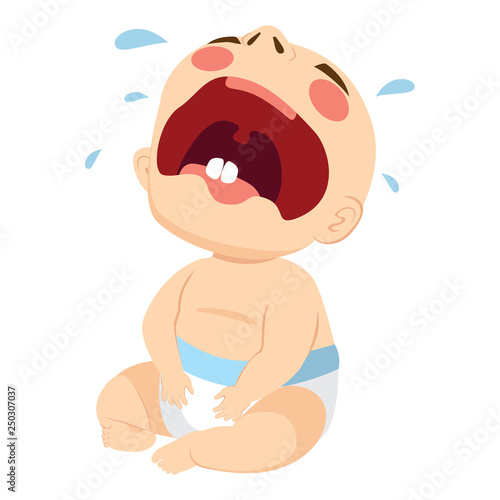 Illustration of cute little baby crying sad with mouth wide open