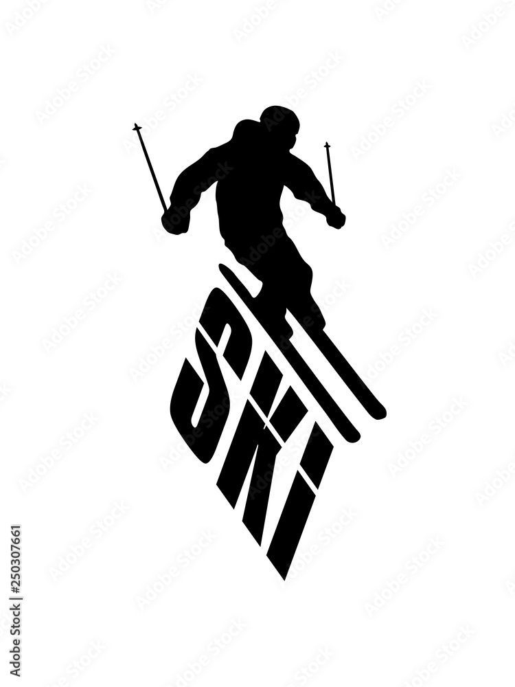 Obraz premium text logo bergab cool ski fahren runter berg winter sport spaß berge urlaub ferien skiurlaub clipart silhouette design kalt langlauf schnee piste