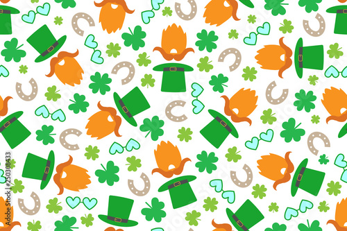 Seamless St. Patrick's Day pattern with leprechaun and funny illustrations