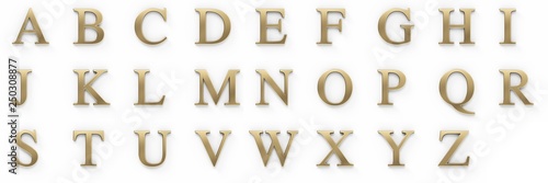 Capital letters, gold metallic with serif, ultra resolution, white background photo