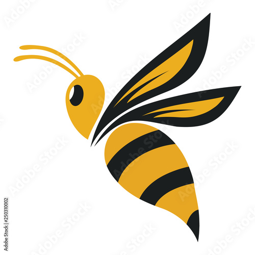 Bee Logo Template vector icon illustration design - Vector white background with black and yellow colour