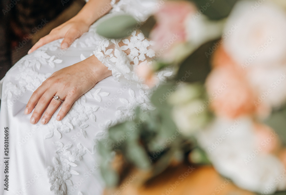 hands girl bride white dress ring flowers hands girl bride white dress ring flowers