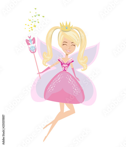 Beautiful fairy with magic wand - isolated illustration