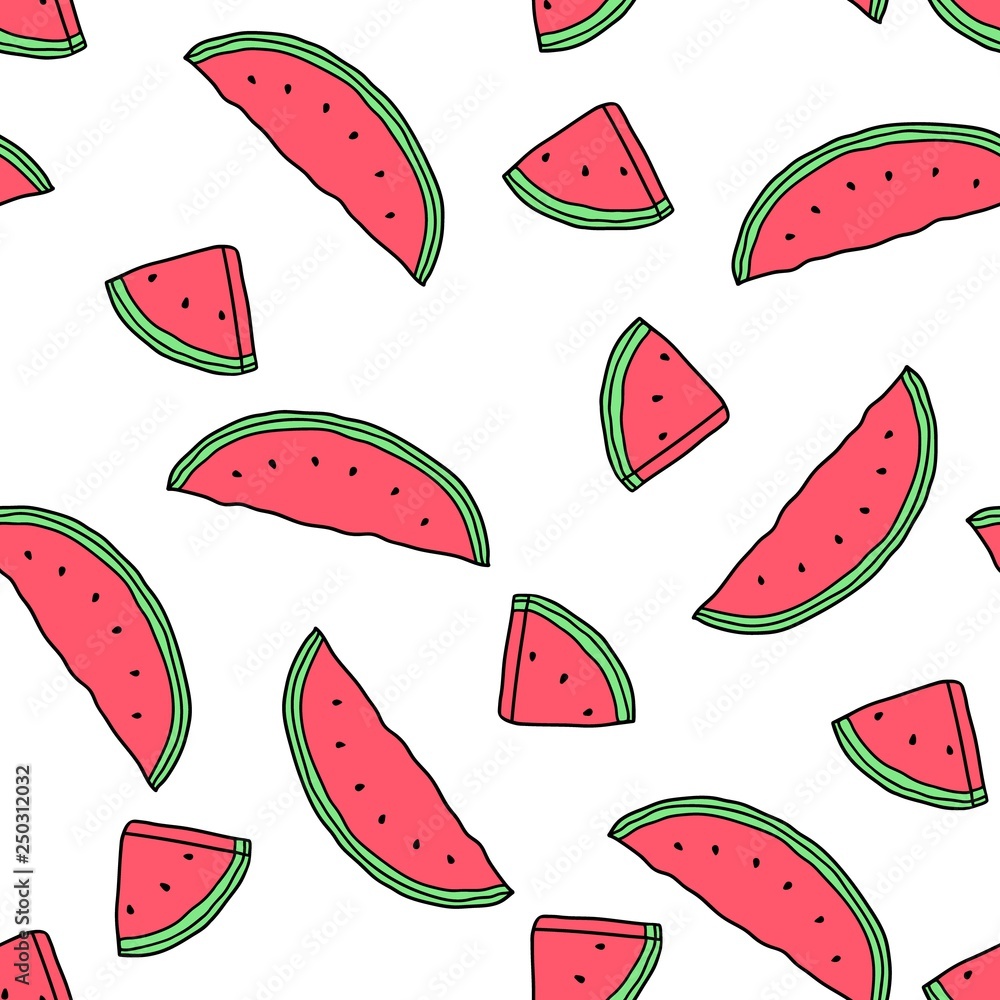 Vector seamless summer pattern. Sliced watermelon on the white ...