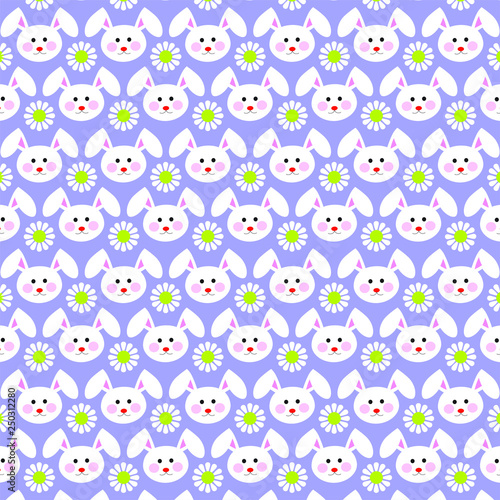 Fototapeta Naklejka Na Ścianę i Meble -  Easter bunny faces pattern on purple