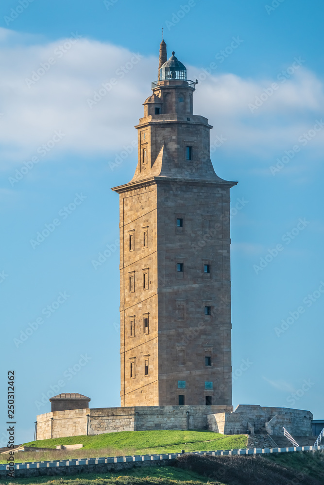 The Tower of Hercules, an ancient Roman lighthouse on a peninsula about 2.4 kilometers (1.5 mi) from the centre of A Coruna (Corunna), the second largest city in Galicia, Northwestern Spain.