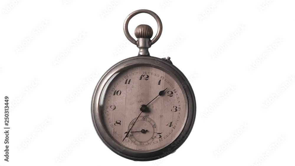 Antique Pocket Watch, time lapse, isolated on white background Antique Pocket Watch, time lapse, isolated on white background
