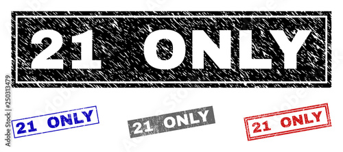 Grunge 21 ONLY rectangle stamp seals isolated on a white background. Rectangular seals with grunge texture in red, blue, black and gray colors.