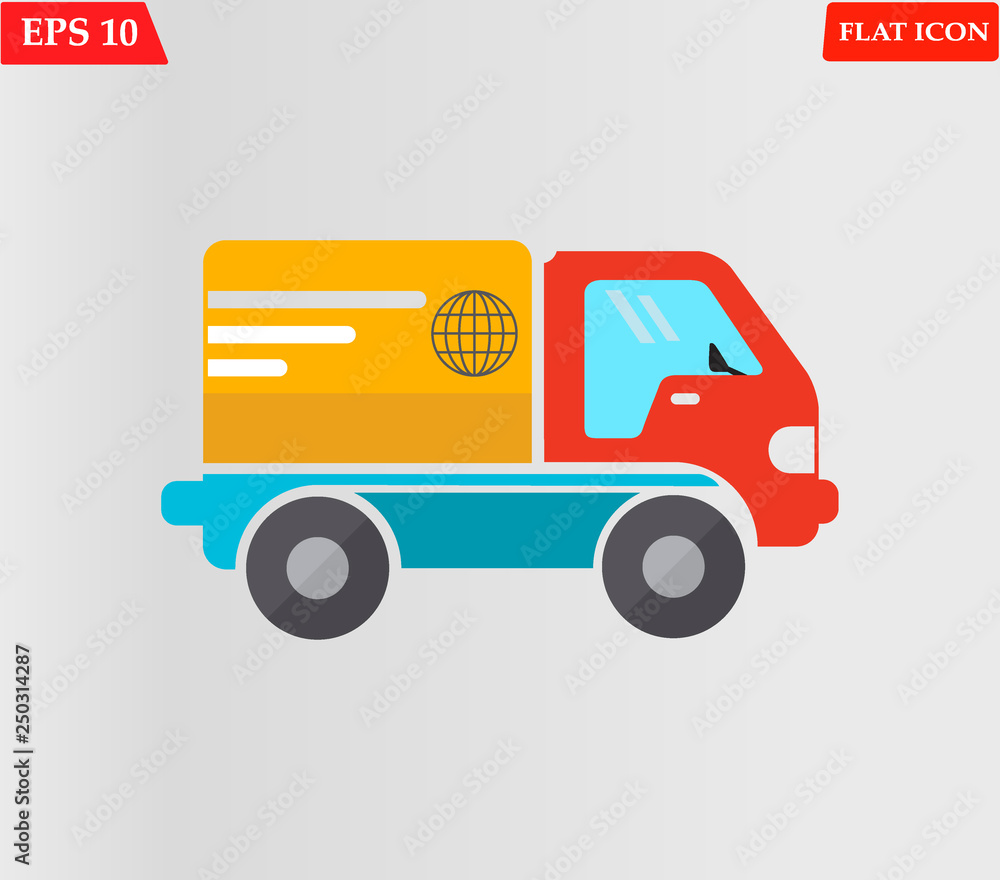Delivery truck flat design .  Logistic transport vector . Delivery truck vector flat illustration. Fast delivery service concept. Postal service creative icon design
