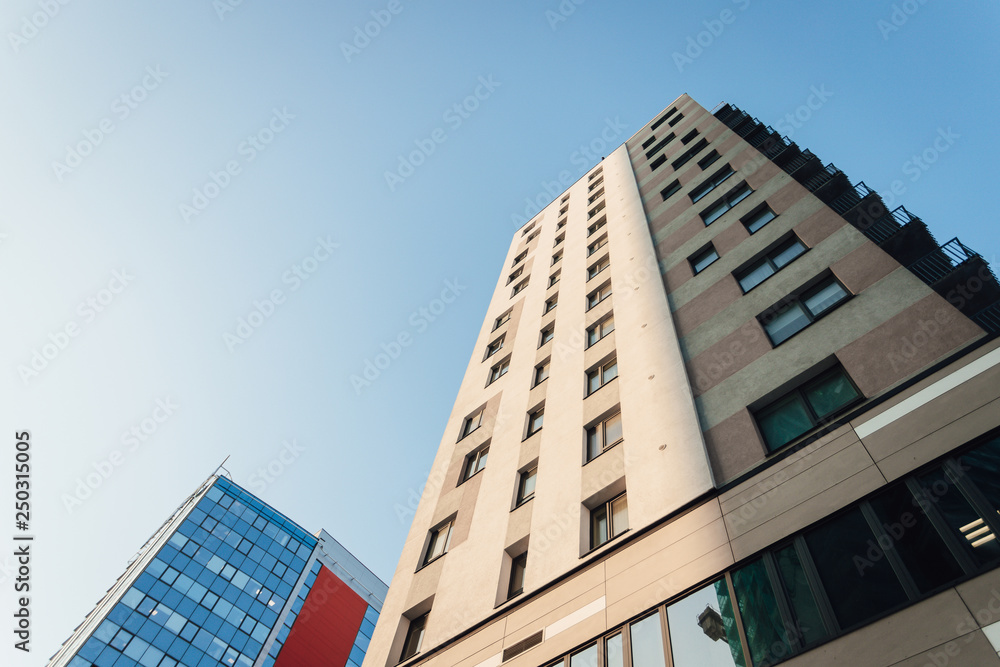 modern office building in sunset time, building facade modern office building in sunset time, building facade