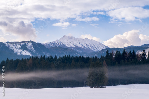 Winter view from Bad Mitterndorf to snow covered mountain Kammspitz