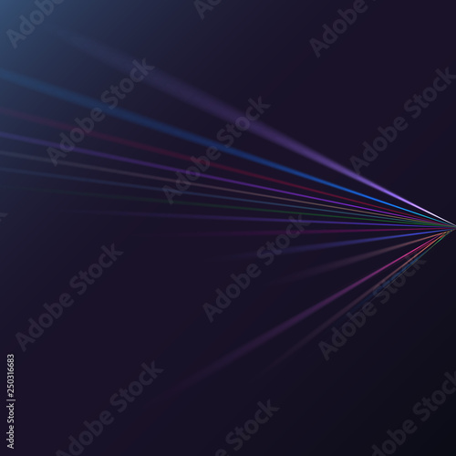 Multicolored abstract magic energy electrical spiral twisted cosmic fiery parallel lines, stripes shining glowing, rays of light on a colored background. Vector illustration. Texture