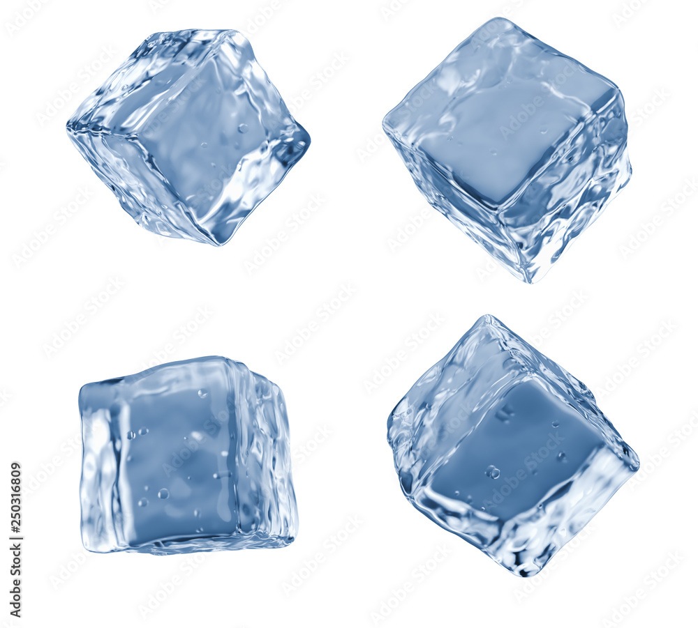 Three ice cubes, isolated on white background