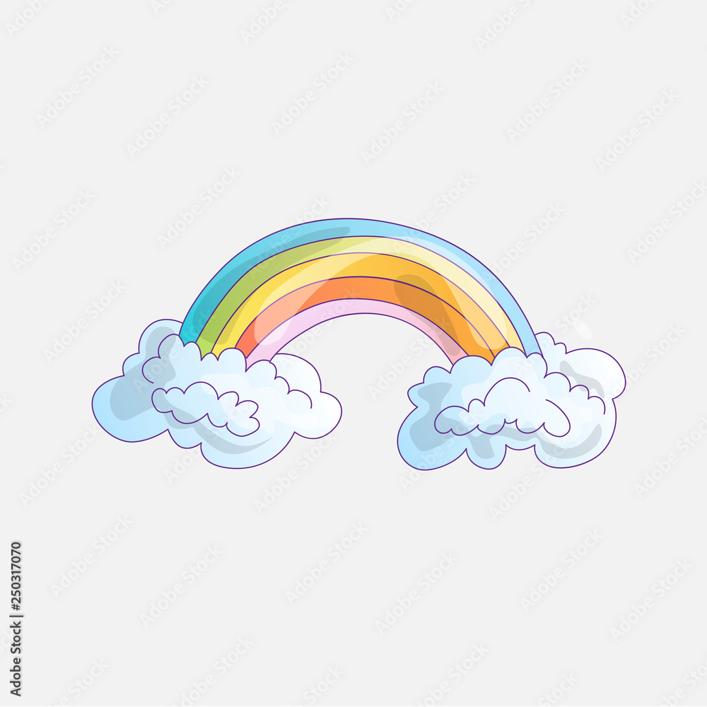 Color Rainbow With Clouds. Cute cartoon rainbow in blue clouds, on grey  background Stock Vector | Adobe Stock