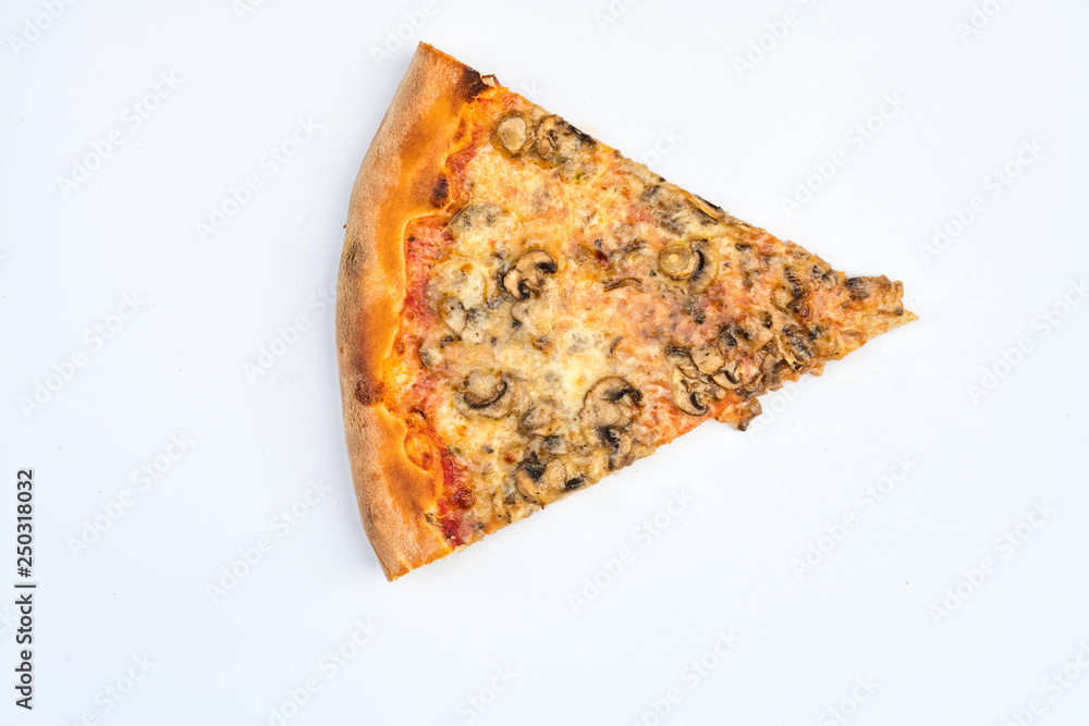 Fototapeta Pizza Siice Margarita Pizzastück top view weißer HIntergrund