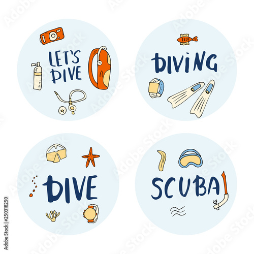 Scuba diving set of elements  and equipment.